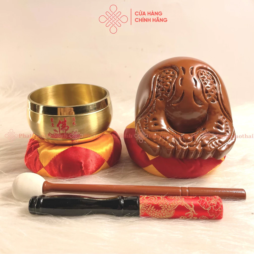 Bộ Chuông Mõ Đài Loan 3.5in, Chuông Vành Chữ Phật Và Mõ Long Não - Cửa Hàng Phật Giáo Thái Linh