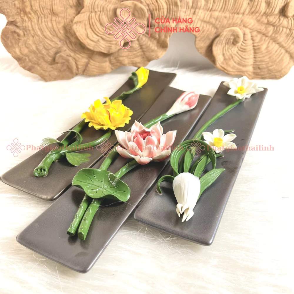 Đế Đốt Nhang Không Tăm Các Loại Hoa Bằng Gốm/ Khay Đốt Trầm Hương - Cửa Hàng Phật Giáo Thái Linh