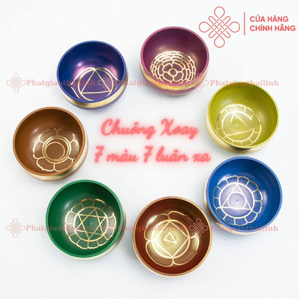 Chuông Xoay 7 Màu 7 Luân Xa ( Kèm Đệm Chuông) - Cửa Hàng Phật Giáo Thái Linh