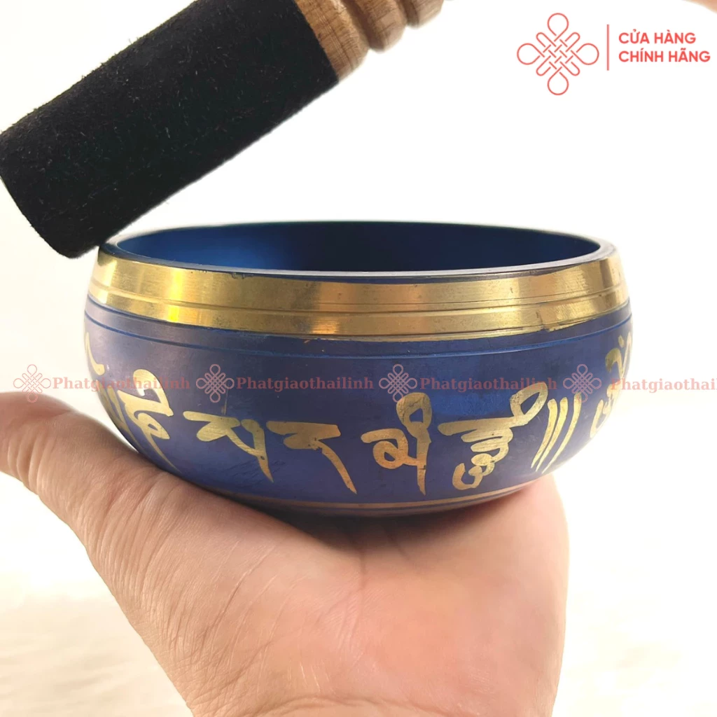 Chuông Xoay Nepal, Bát Hát Màu Xanh ( Kèm Đế Gấm Và Dùi Da) - Cửa Hàng Phật Giáo Thái Linh