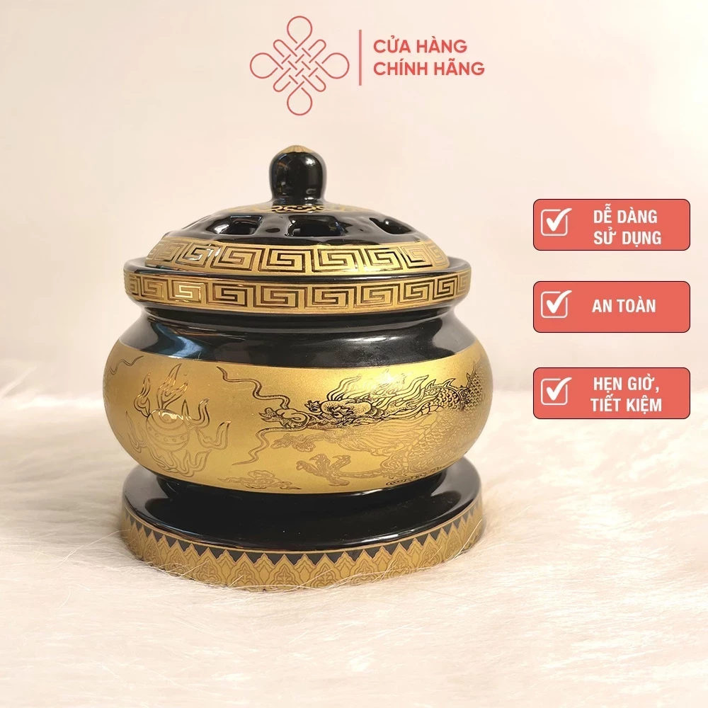 Lư Điện Lò Điện Xông Trầm Bằng Gốm Đường Kính 13Cm ( Tặng 50g Bột Trầm) - Cửa Hàng Phật Giáo Thái Linh