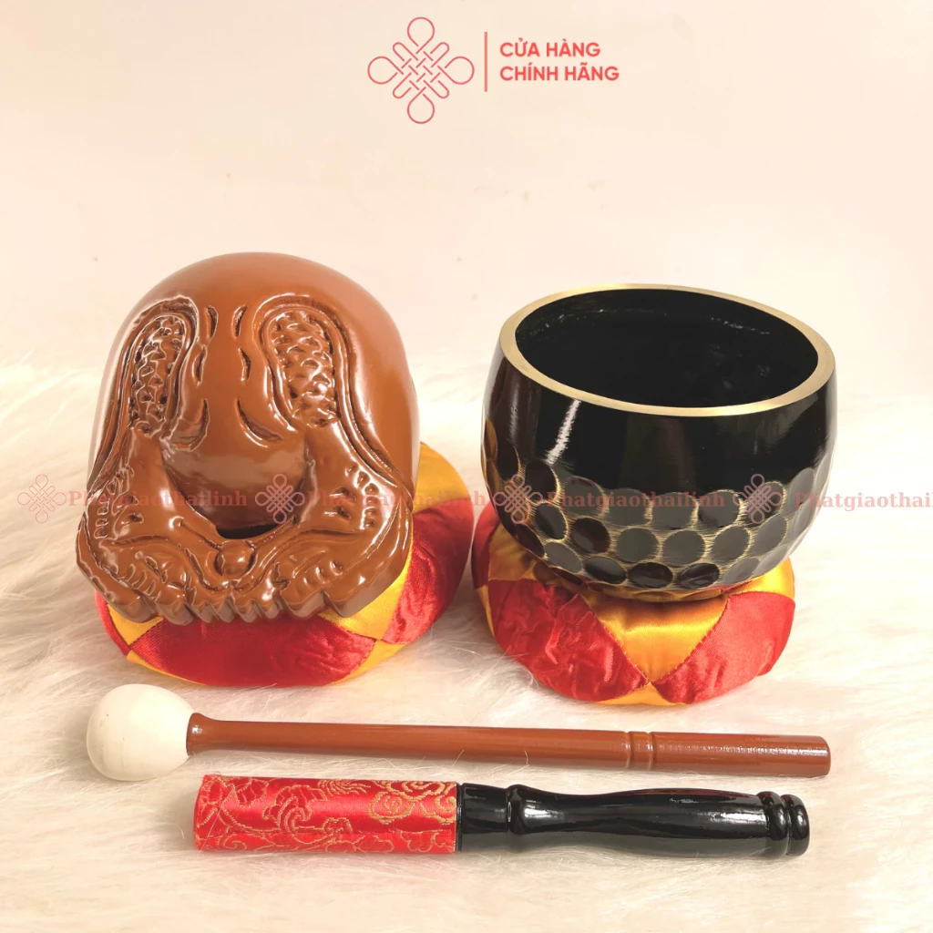 Bộ Chuông Mõ Đài Loan 3.5in, Chuông Đen Vân Lục Giác Và Mõ Long Não - Cửa Hàng Phật Giáo Thái Linh