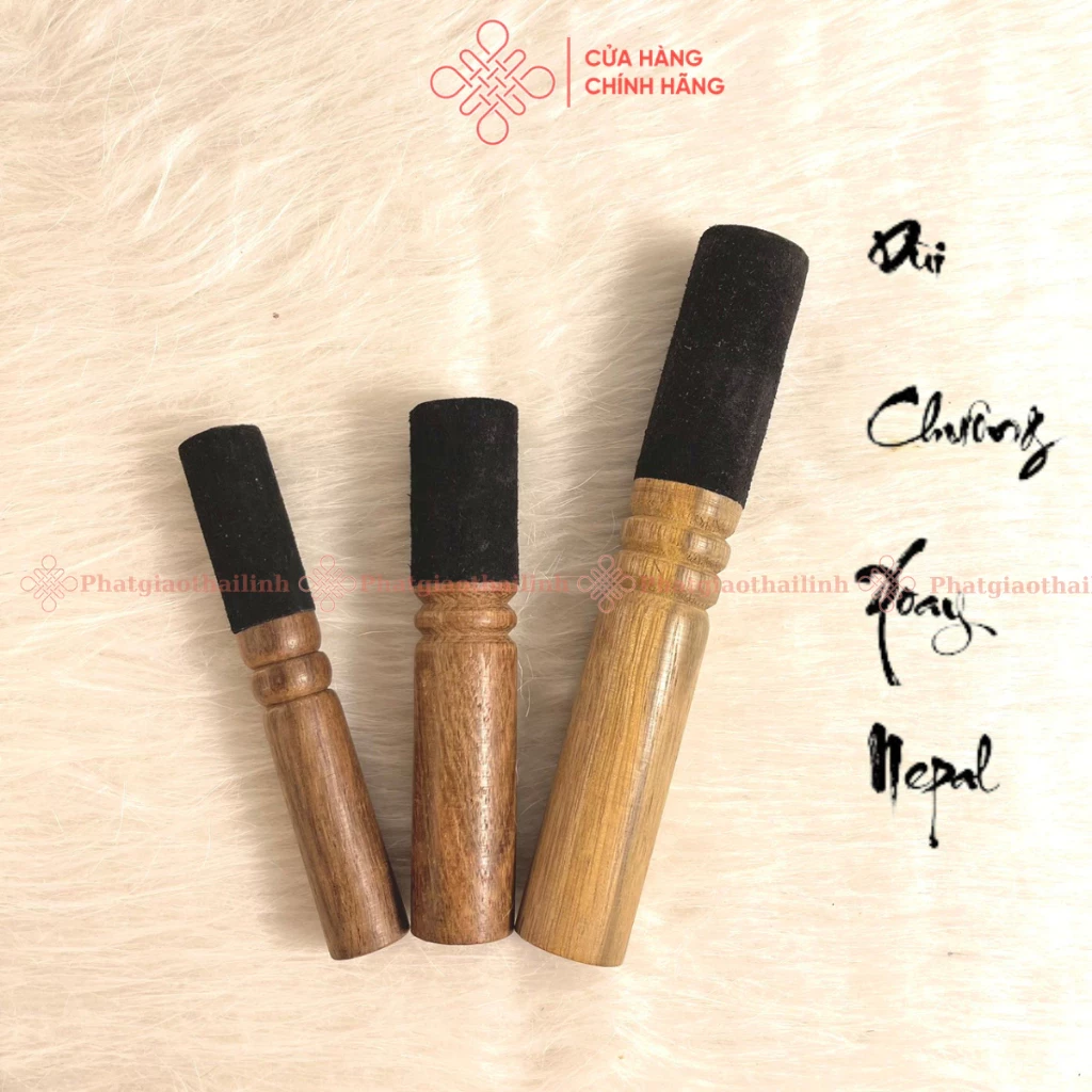 Dùi Chuông Xoay Nepal, Dùi Gỗ Đầu Bọc Da - Cửa Hàng Phật Giáo Thái Linh