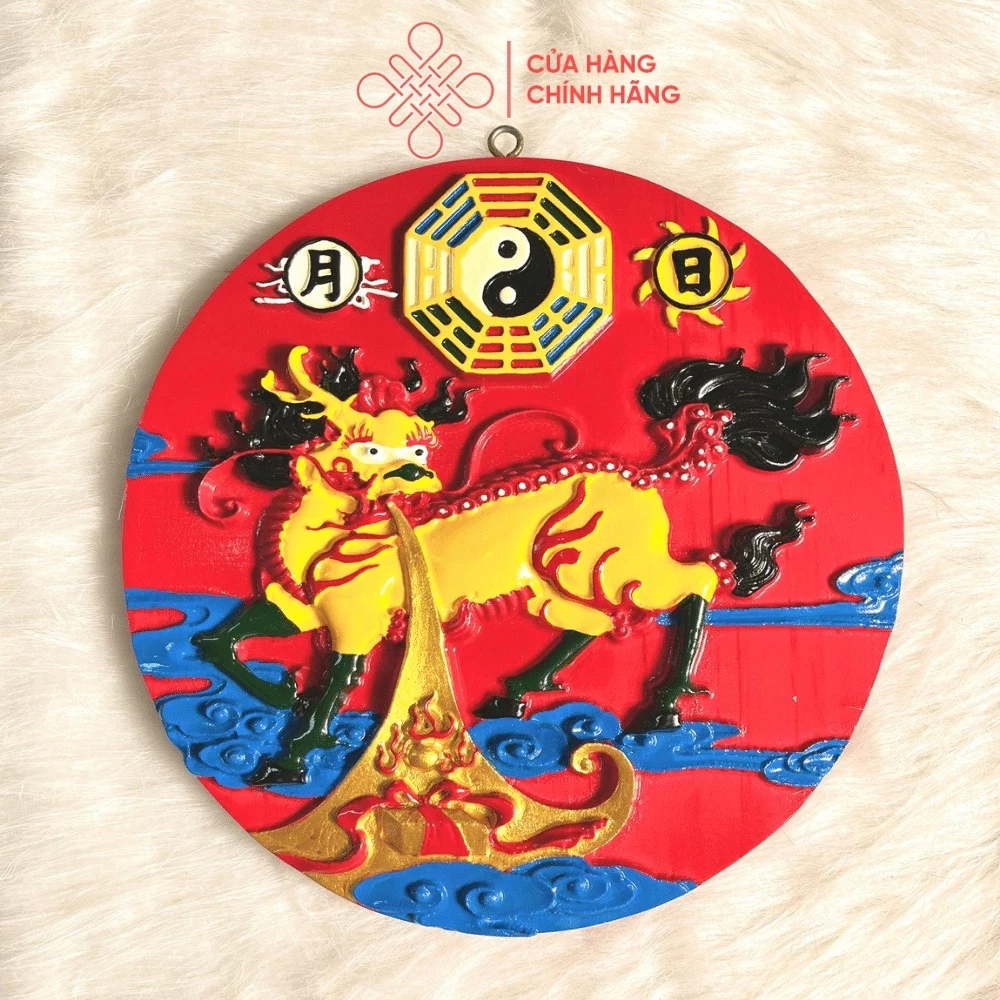 Gương Bát Quái Kỳ Lân Trấn Phong Thủy Bằng Gỗ Đào - Cửa Hàng Phật Giáo Thái Linh
