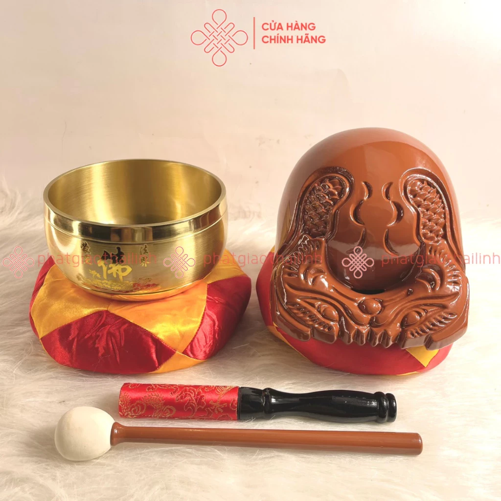 Bộ Chuông Mõ Đài Loan 5in, Chuông Vành Chữ Phật, Mõ Long Não - Cửa Hàng Phật Giáo Thái Linh