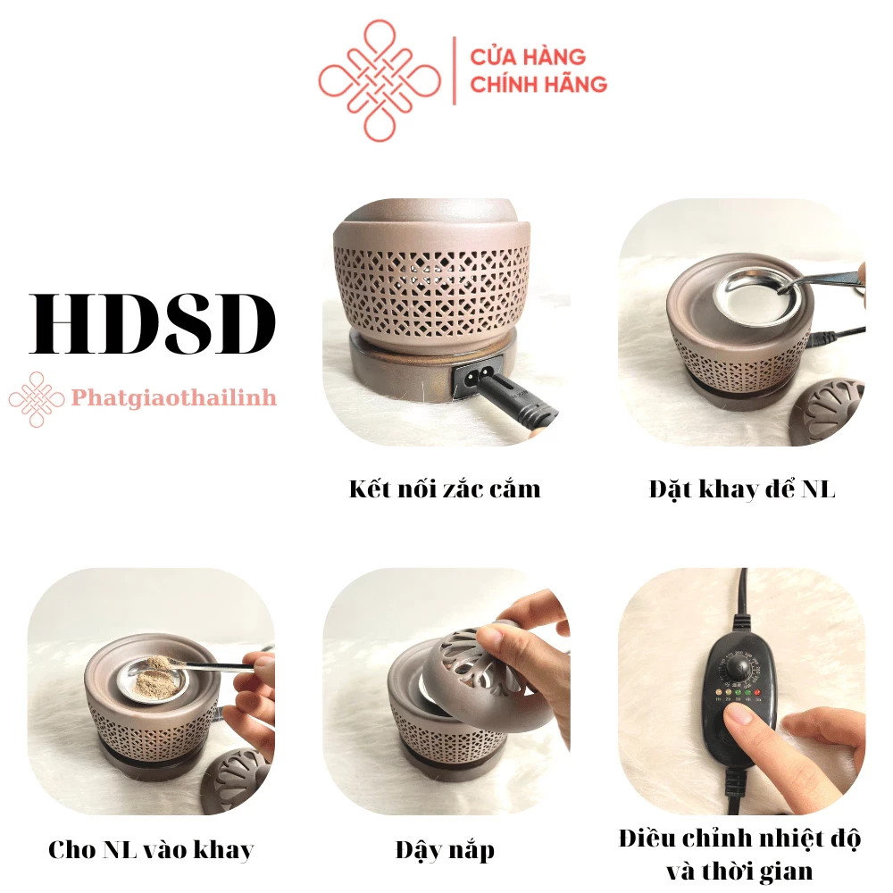 Lư Điện Xông Trầm Bằng Gốm Có Đèn ( Tặng Kèm 50g Bột Trầm) - Cửa Hàng Phật Giáo Thái Linh