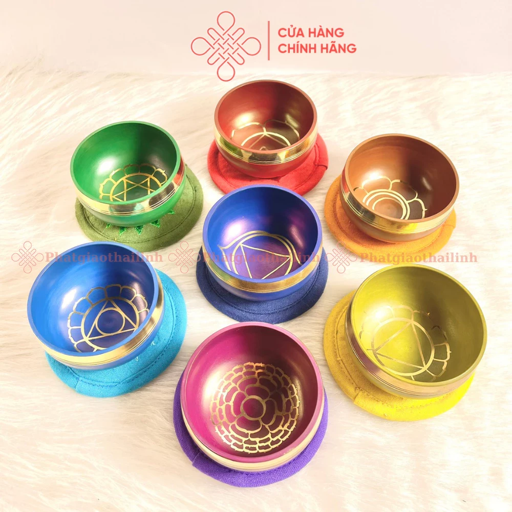 Bộ Chuông Xoay Tây Tạng 7 Chiếc 7 Luân Xa ( Kèm Đế Chuông) - Cửa Hàng Phật Giáo Thái Linh
